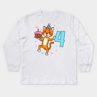 I am 4 with tiger - boy birthday 4 years old Kids Long Sleeve T-Shirt